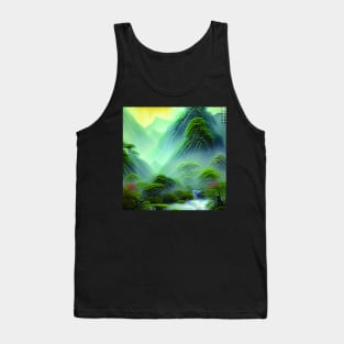 Digital Painting Scene Of a Lake Between Many Colorful Plants, Amazing Nature Tank Top